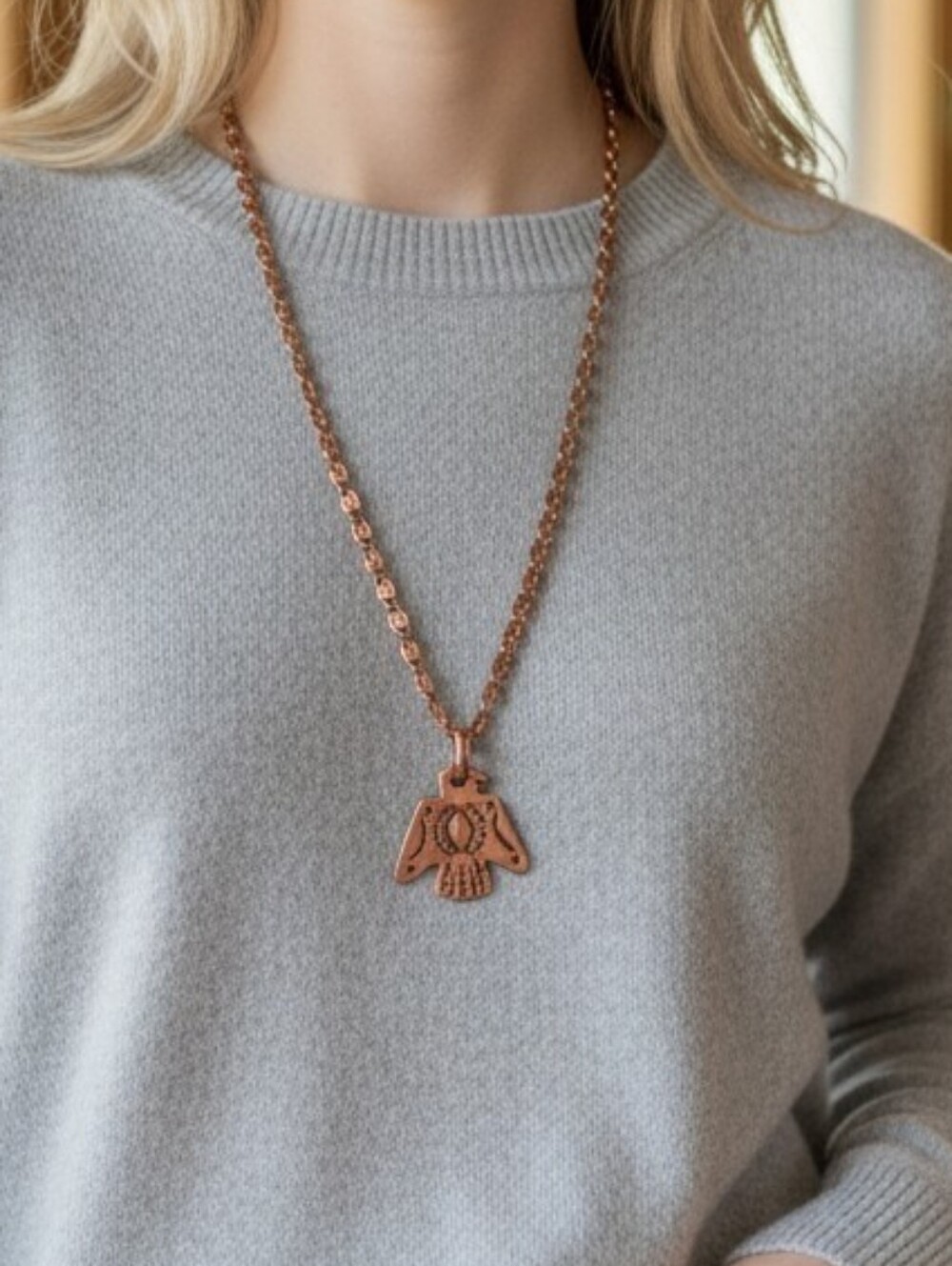 Solid Copper Thunderbird Pendant Necklace for Women